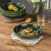 Vicrays Salad Pasta Serving Bowls - Large Ceramic Wide Shallow Bowls Set 47 Ounces Big Dinner Plates Bowls Porcelain 10 Inch Low Flat Design Soup Bowl Microwave Dishwasher Safe (Green)