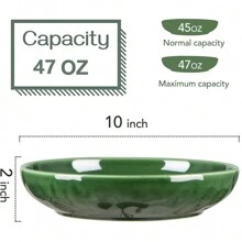 Vicrays Salad Pasta Serving Bowls - Large Ceramic Wide Shallow Bowls Set 47 Ounces Big Dinner Plates Bowls Porcelain 10 Inch Low Flat Design Soup Bowl Microwave Dishwasher Safe (Green)