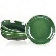 Vicrays Salad Pasta Serving Bowls - Large Ceramic Wide Shallow Bowls Set 47 Ounces Big Dinner Plates Bowls Porcelain 10 Inch Low Flat Design Soup Bowl Microwave Dishwasher Safe (Green)