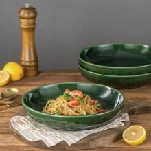 Vicrays Salad Pasta Serving Bowls - Large Ceramic Wide Shallow Bowls Set 47 Ounces Big Dinner Plates Bowls Porcelain 10 Inch Low Flat Design Soup Bowl Microwave Dishwasher Safe (Green)