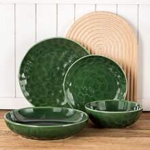 Vicrays Salad Pasta Serving Bowls - Large Ceramic Wide Shallow Bowls Set 47 Ounces Big Dinner Plates Bowls Porcelain 10 Inch Low Flat Design Soup Bowl Microwave Dishwasher Safe (Green)