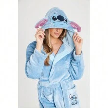 Disney Dressing Gowns Fleece Hooded Robes Stitch Gift - Blue - View 2