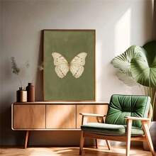 复古蝴蝶帆布艺术印刷品 - 独特的哥特式乡村风格墙面装饰，带有乡村风可选框架设计，非常适合卧室、客厅、家庭办公室，是自然爱好者和波西米亚装饰爱好者的巫术礼物