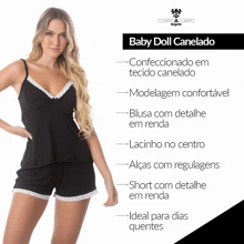 Sweet Dreams Ribbed Baby Doll - 黑色 - 查看 2