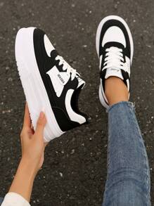 新款女士运动鞋厚底休闲运动鞋高帮时尚百搭平底户外跑步鞋，秋季 - 黑色 - 查看 7