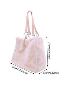 1 Pieza Bolsa De Felpa Rosa De Gran Capacidad Bolsa De Hombro De Trabajo Bolsa De Mano De Felpa Con Forma De Amor Linda