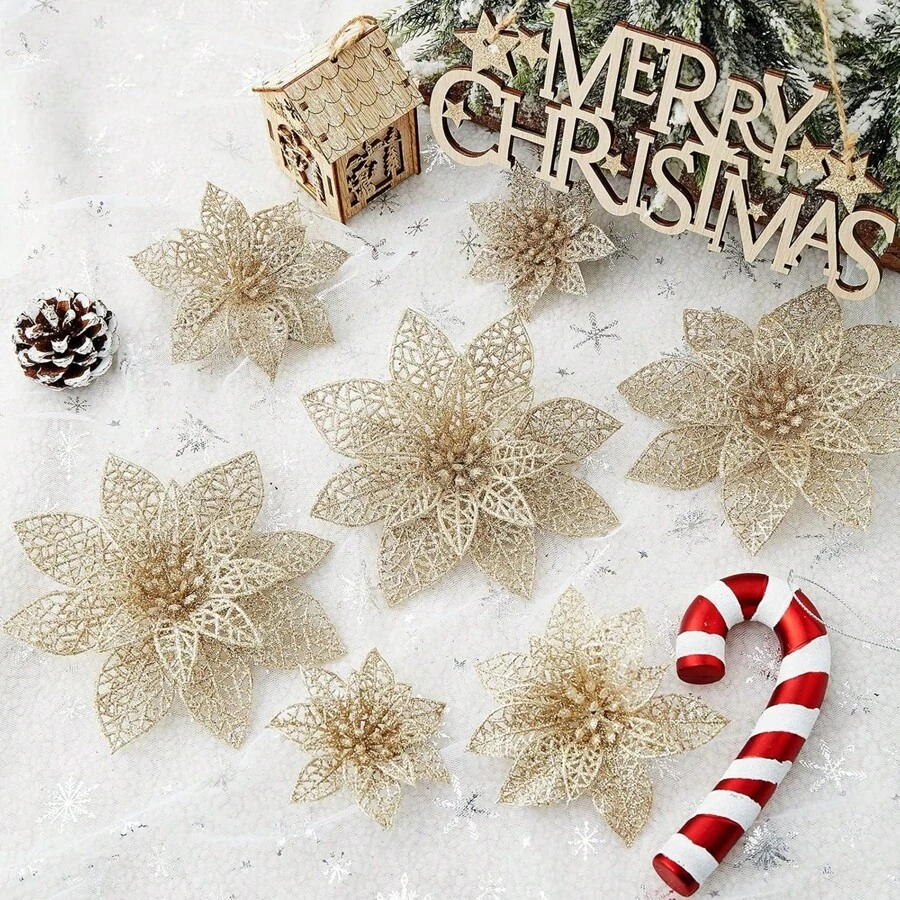 5/10 Mảnh Hoa Trạng Nguyên Lấp Lánh Nhân Tạo Giáng Sinh Hoa Giáng Sinh Hoa Cưới Cây Thông Noel Đồ Trang Trí Năm Mới - hoa giáng sinh - Xem 1