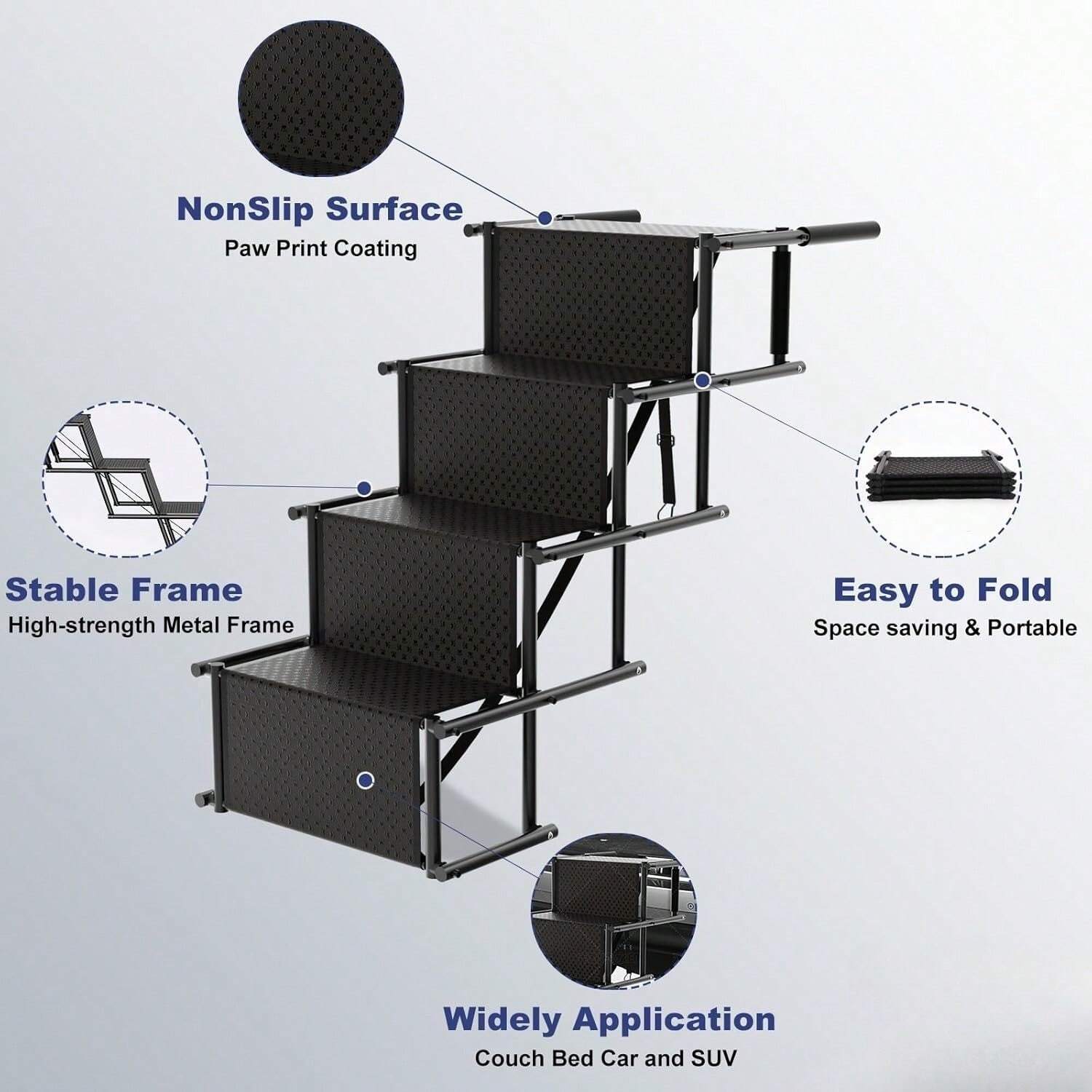 Folding Dog Ramp For Car, NonSlip Dog Stairs For Small & Medium Dogs