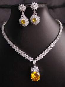 1 set/3 buc. Set de colier și cercei din zirconiu cubic la modă europeană și americană, decorați cu flori, bijuterii de ultimă generație pentru nunți și banchete, potrivite pentru ocazii de festivaluri pentru femei Valentine, mame, mame, ziua mamei, cadou