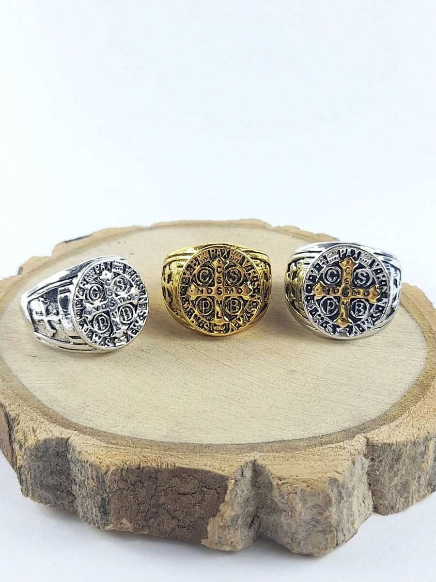 Men's Ring Saint Benedict Aged Silver With Gold Cross Detail - Nhiều màu - Xem 1