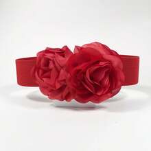 1 件纯色可爱波西米亚风松紧腰带，带花卉装饰，适合全年穿着甜美女士连衣裙 - 彩色 - 查看 3