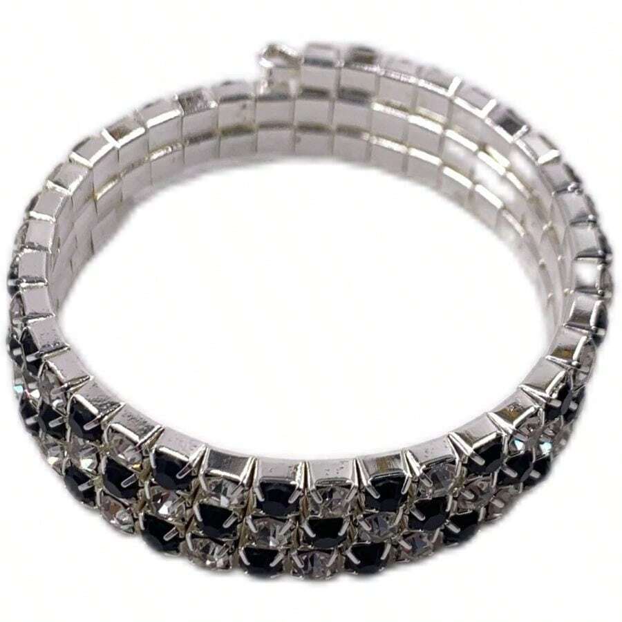 Ice Rhinestone Bracelet Fashion Drip Hiphop Silver Luxury Rap Mc With 1 Turn - 杏色 - 查看 1