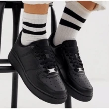 Aiir Forcy Casual Low Top Leather Skate Shoes Women Unisex - màu đen - Xem 2