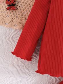 4pcs/Set Baby GirlLong Sleeve Rose Print Crew Neck T-Shirt And Solid Rose Print Pants Set, Spring/Autumn - Multicolor - View 9