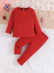 4pcs/Set Baby GirlLong Sleeve Rose Print Crew Neck T-Shirt And Solid Rose Print Pants Set, Spring/Autumn - Multicolor - View 8