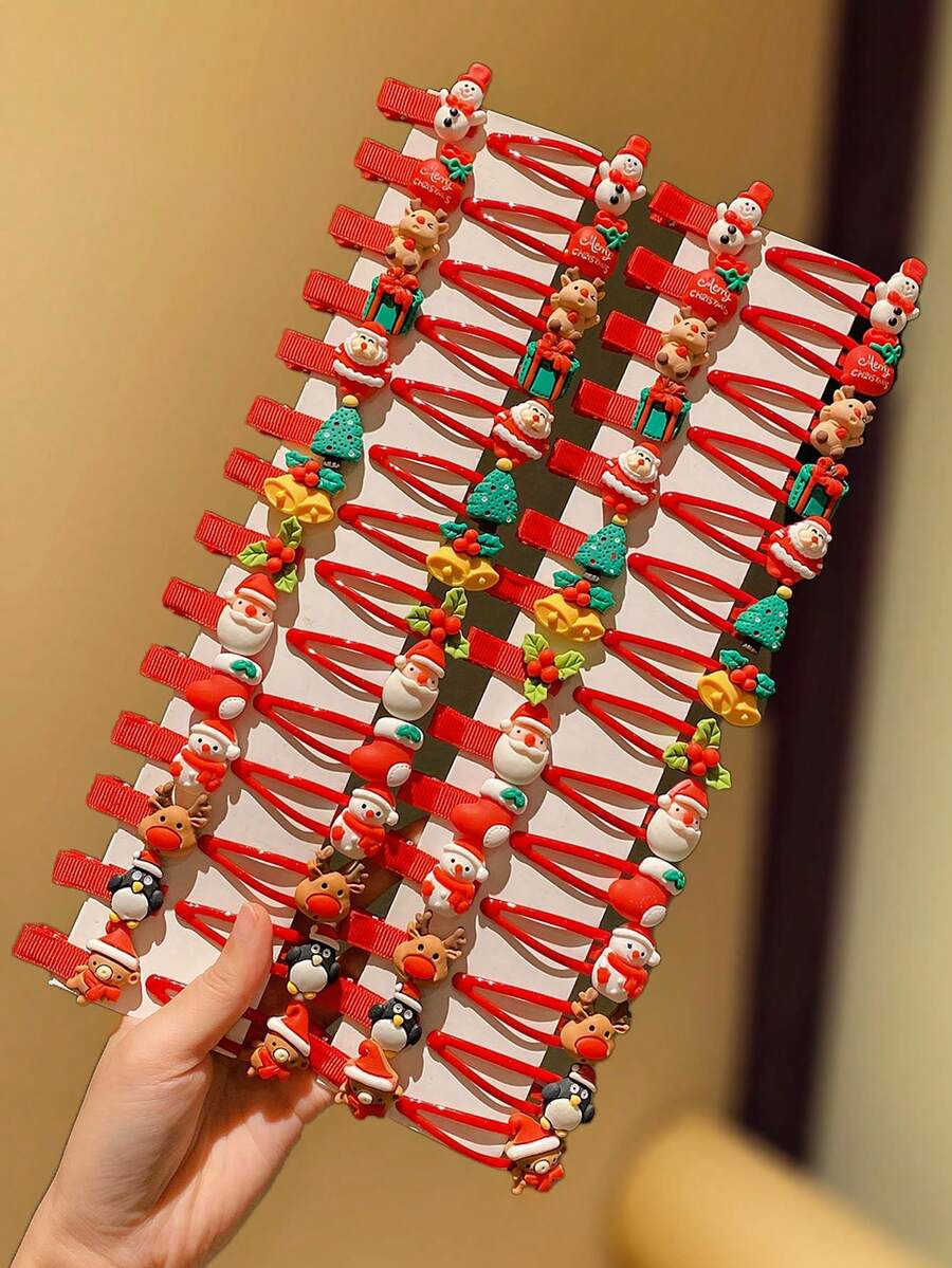 28pcs Christmas Element Hair Clips & Hair Ties Set, Christmas Gift For