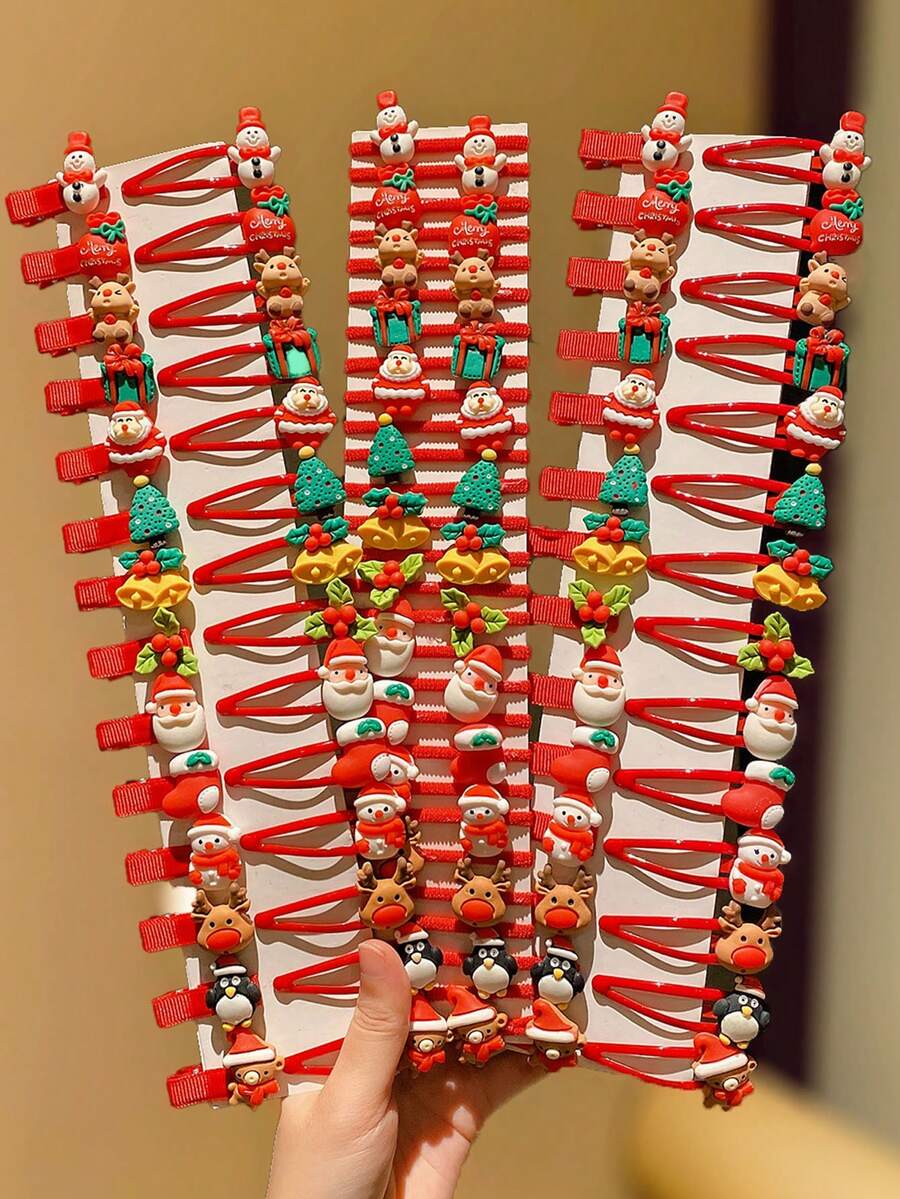 28pcs Christmas Element Hair Clips & Hair Ties Set, Christmas Gift For