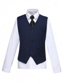 Vestă elegantă pentru băieți, cu buzunare, curea reglabilă la spate, potrivită pentru nunți, recitaluri de pian etc., mărimea 4-14 ani