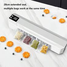 食品真空封口机，真空封口机，真空食品封口机，具有四合一功能和防水触摸按钮的食品封口机，干湿模式，LED指示灯，紧凑设计，带真空密封袋，厨房帮手，适用于厨房、野餐、旅行、圣诞礼物 - 白色 - 查看 2