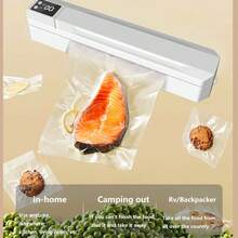 食品真空封口机，真空封口机，真空食品封口机，具有四合一功能和防水触摸按钮的食品封口机，干湿模式，LED指示灯，紧凑设计，带真空密封袋，厨房帮手，适用于厨房、野餐、旅行、圣诞礼物 - 白色 - 查看 8