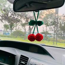 onEternal Handmade Crochet Cherry Pendant Ornament, Car Interior Decor