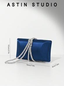 1pc Shiny Rhinestone Decor Box Clutch Purse, Satin Banquet Bag, Formal Party Evening Bag, Chain Shoulder Bag, Fashion Formal Dress Clutch Bag, Wedding Party Bag