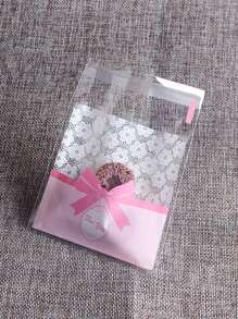 100pcs White Flower Bow Self-Adhesive Candy Cookie Packaging Bags