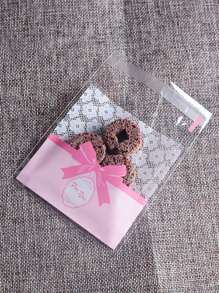 100pcs White Flower Bow Self-Adhesive Candy Cookie Packaging Bags