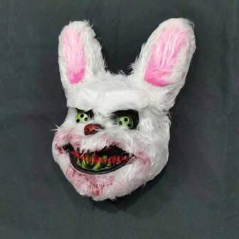 1pc Halloween Horror Bloody Plush Bunny Mask, Scary Rabbit Mask With Horns, Cosplay (White Bunny Nose Color Random),Christmas