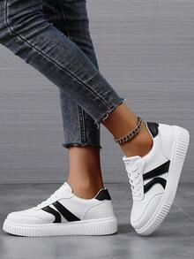 Giày thể thao nữ thường ngày, giày trắng nhỏ cổ thấp, đế mềm siêu nhẹ, giày bệt đa năng cho học sinh, thiết kế tối giản - Đen và trắng - Xem 7