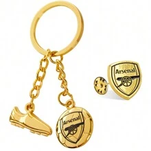 Arsenal F.C. Keyring And Pin Badge Gift Set Supporters Gear Football - Gold - View 1