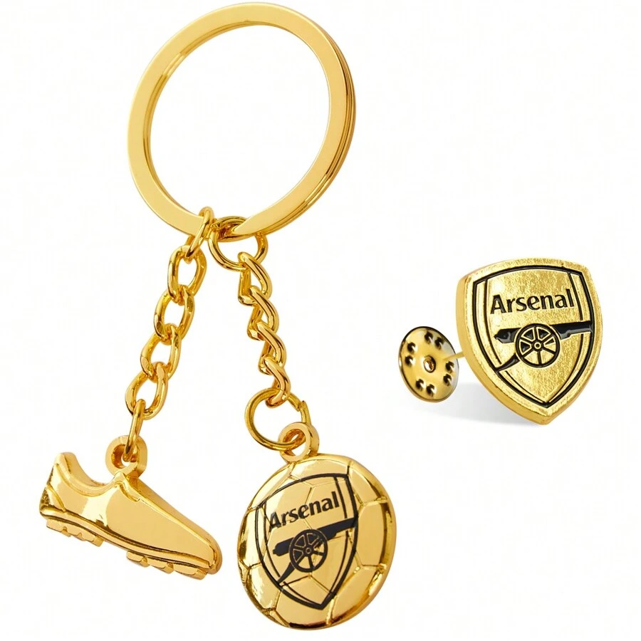 Arsenal F.C. Keyring And Pin Badge Gift Set Supporters Gear Football - Gold - View 1