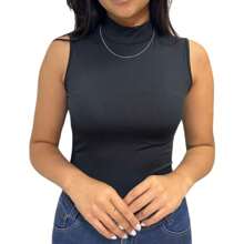 BORY SENSUAL HIGH NECK BASIC BLACK PLUS SIZE MODEL - 黑色 - 查看 5
