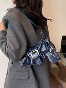 2024 Hot Maillard Style Retro Spice Y2K Wasteland Wind Shoulder - Navy Blue - View 3