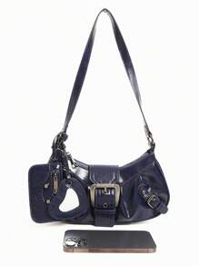 2024 Hot Maillard Style Retro Spice Y2K Wasteland Wind Shoulder - Navy Blue - View 4