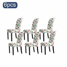 6 szt. Zielony świąteczny pokrowiec na krzesło na białym tle, świąteczne pokrowce na krzesła, wesołych świąt, pokrowiec na oparcie krzesła, rozciągliwy świąteczny pokrowiec na siedzenie, zmywalny, świąteczny pokrowiec na krzesło do jadalni, do kuchni, na przyjęcie świąteczne, drukowane pokrowce na krzesła do jadalni