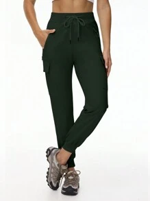 EXARUS Women's Joggers Pants Lightweight Running Sweatpants Tapered Casual Athletic Pants For Workout Lounge With Five Pockets - Army Green - View 2
