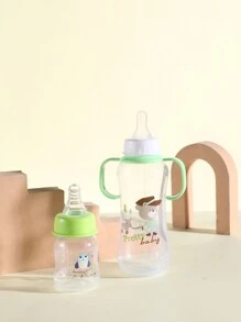 A Set Of 2 Baby Bottles, 60ml And 280ml Combination, Green Newborn Anti Bloating Baby Cartoon Pattern - Green - View 3