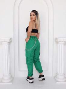 Women's Cargo Jogger Pants With Chain Tactel Fashion Gringa Unisex - 綠色 - 查看 8