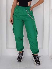 Women's Cargo Jogger Pants With Chain Tactel Fashion Gringa Unisex - 綠色 - 查看 1