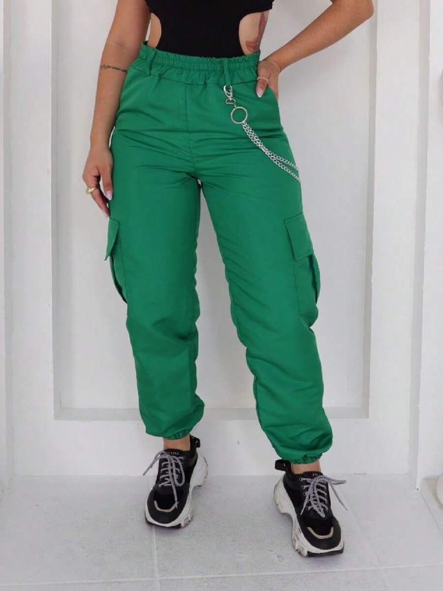 Women's Cargo Jogger Pants With Chain Tactel Fashion Gringa Unisex - 綠色 - 查看 1