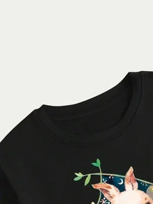 Easter Bunny T-Shirt Unisex Blouse Print Streetwear Casual Premium Comfort - 黑色 - 查看 4
