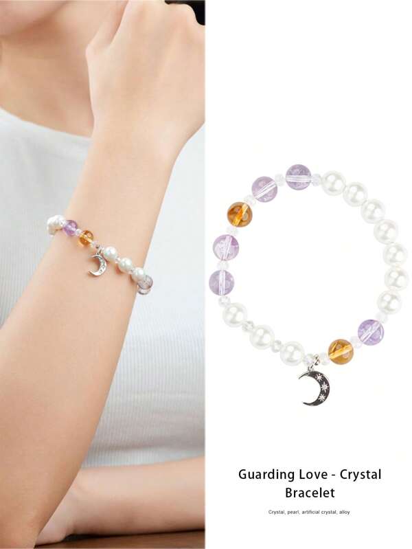 VE [VE] 1 pieza Pulsera de cuentas de cristal de amatista natural y citrino, combinando las energías del cuarzo violeta y el cuarzo amarillo, simbolizando sabiduría y riqueza. Cada cuenta de cristal es translúcida y irradia un brillo cautivador. Usar esto puede mejorar el aura personal, equilibrar las emociones y promover la prosperidad en la carrera y la vida. El color de la joyería puede variar.