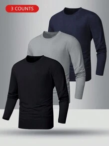 3pcs/Set Men's Outdoor Sports Fitness Casual Base Layer Long Sleeve T-Shirts