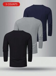 3pcs/Set Men's Outdoor Sports Fitness Casual Base Layer Long Sleeve T-Shirts