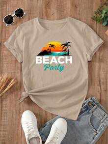 Women's Printed Beach Summer T-Shirt - 淺米色 - 查看 2