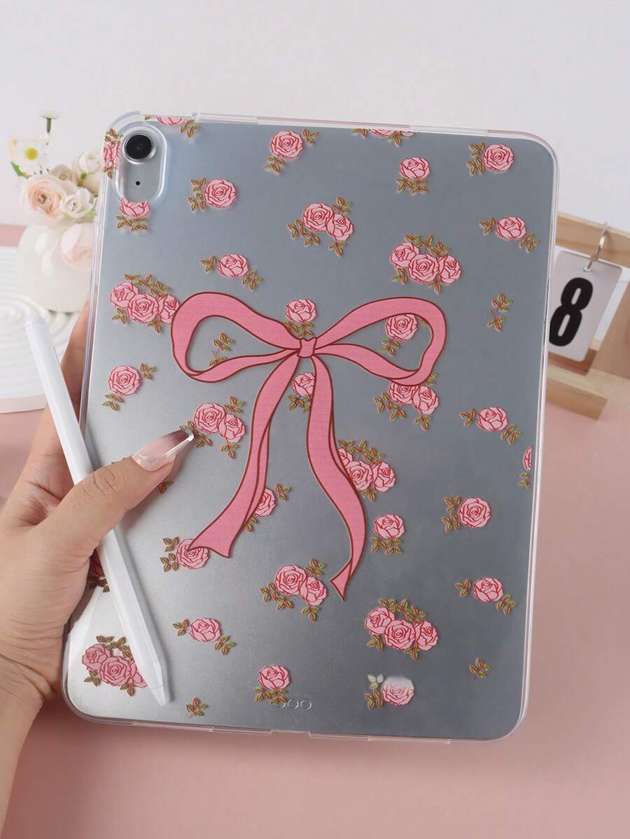 1个透明玫瑰蝴蝶结彩绘轻薄超薄软壳，简约/个性化/创意/优雅/卡通风格TPU平板电脑保护壳，透明壳，无笔槽，兼容iPad Mini 1/2/3/Mini 4/Mini 5/Mini 6/Air/Air 2/9.7/10.2/10.5/Air 4/Air 5/10.9/Pro 11英寸/第十代/Air 11英寸(M2)-2024/Pro 11英寸(M4)-2024，A7/A8型号，产品不含笔 - 彩色 - 查看 1