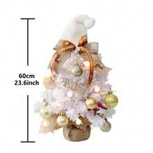 23.6inches 1pc Artificial Christmas Tree Set Tabletop DIY Flocked Mini Fake Christmas Tree With Ornaments Light String Desk Decoration - White - View 9