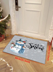 1 peça 'Boneco de neve com base cinza e cachecol azul segura flores de Natal' capacho, tapete interno, tapete de arremesso, capacho criativo, tapete temático de entrada, decoração para casa, tapete antiderrapante, acessórios para quarto, adereços para fotos, decoração externa, tapete de arremesso, tapete de área, presente