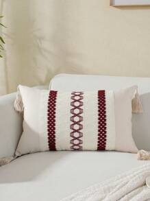 1 buah Sarung Bantal Rumbai Bohemian, Sarung Bantal Dekoratif untuk Sofa Rumah - Burgundy - View 5